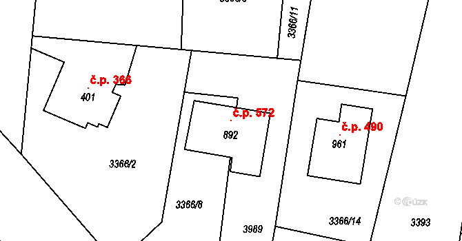 Řevničov 572 na parcele st. 892 v KÚ Řevničov, Katastrální mapa