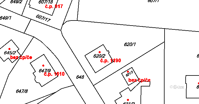 Rychnov nad Kněžnou 1190 na parcele st. 620/2 v KÚ Rychnov nad Kněžnou, Katastrální mapa