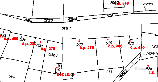 Klobouky u Brna 276 na parcele st. 508 v KÚ Klobouky u Brna, Katastrální mapa