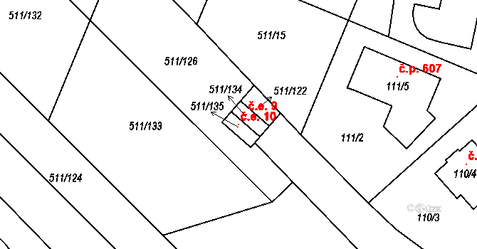 Horní Měcholupy 10, Praha na parcele st. 511/135 v KÚ Horní Měcholupy, Katastrální mapa