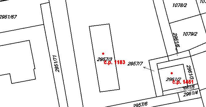 Holešov 1183 na parcele st. 2957/3 v KÚ Holešov, Katastrální mapa