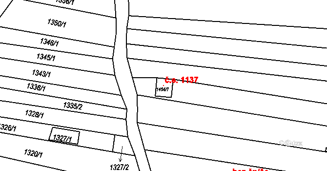 Havřice 1137, Uherský Brod na parcele st. 1454/7 v KÚ Havřice, Katastrální mapa