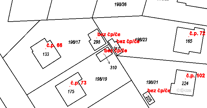 Radimovice u Želče 107094177 na parcele st. 310 v KÚ Radimovice u Želče, Katastrální mapa