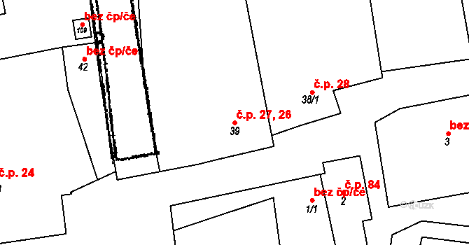 Lančov 26,27 na parcele st. 39 v KÚ Lančov, Katastrální mapa