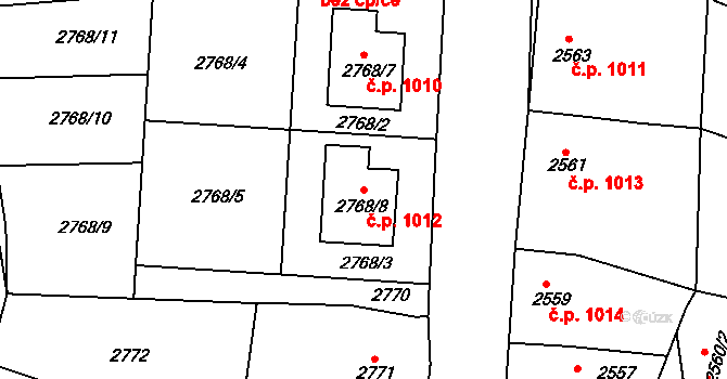 Rakšice 1012, Moravský Krumlov na parcele st. 2768/8 v KÚ Moravský Krumlov, Katastrální mapa