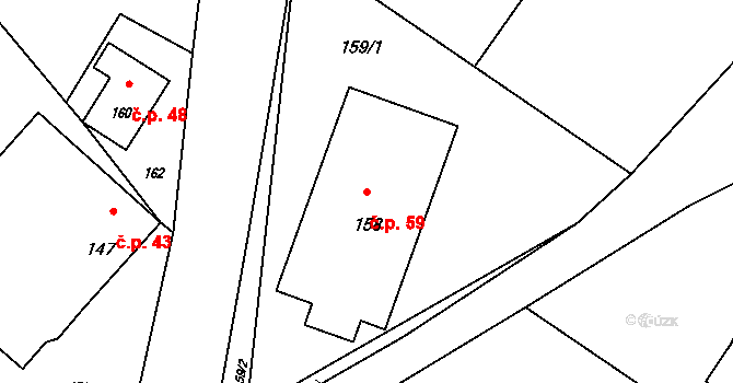 Vysoká 59, Hustopeče nad Bečvou na parcele st. 158 v KÚ Vysoká u Hustopečí nad Bečvou, Katastrální mapa