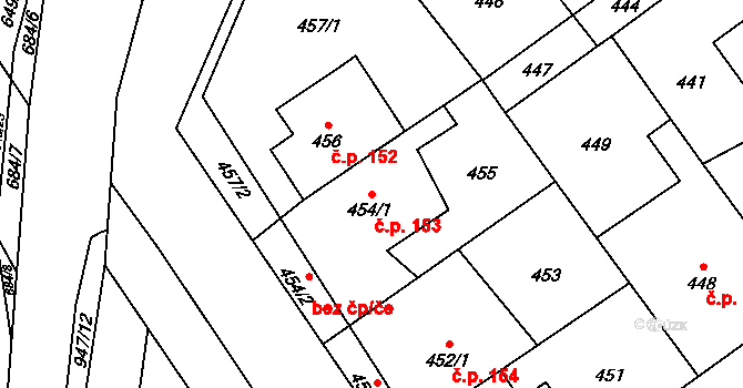 Přerov IV-Kozlovice 153, Přerov na parcele st. 454/1 v KÚ Kozlovice u Přerova, Katastrální mapa
