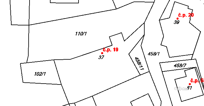 Štipoklasy 19 na parcele st. 37 v KÚ Štipoklasy u Černín, Katastrální mapa