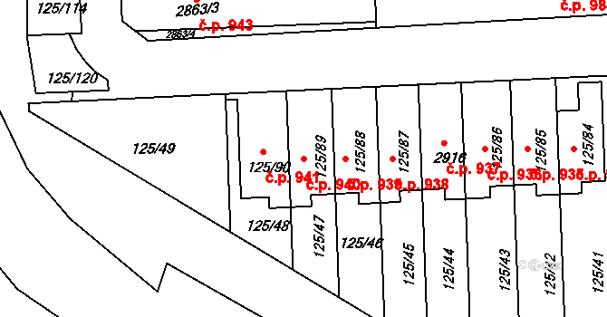 Zruč nad Sázavou 940 na parcele st. 125/89 v KÚ Zruč nad Sázavou, Katastrální mapa