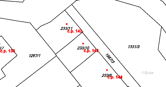 Dolní Maxov 143, Josefův Důl na parcele st. 233/10 v KÚ Dolní Maxov, Katastrální mapa