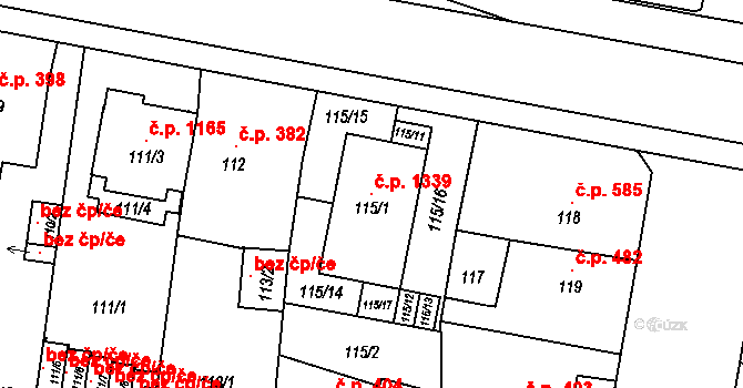Skvrňany 1339, Plzeň na parcele st. 115/1 v KÚ Skvrňany, Katastrální mapa