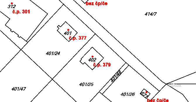 Kokonín 379, Jablonec nad Nisou na parcele st. 402 v KÚ Kokonín, Katastrální mapa