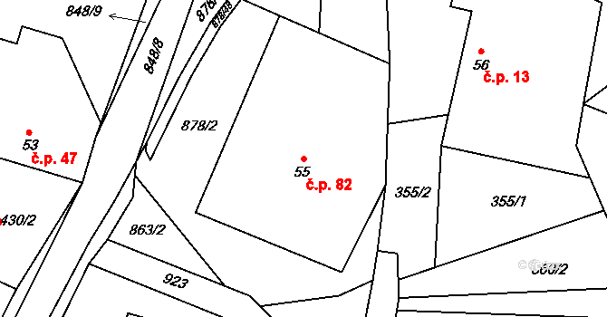 Opatov 82 na parcele st. 55 v KÚ Opatov u Jihlavy, Katastrální mapa