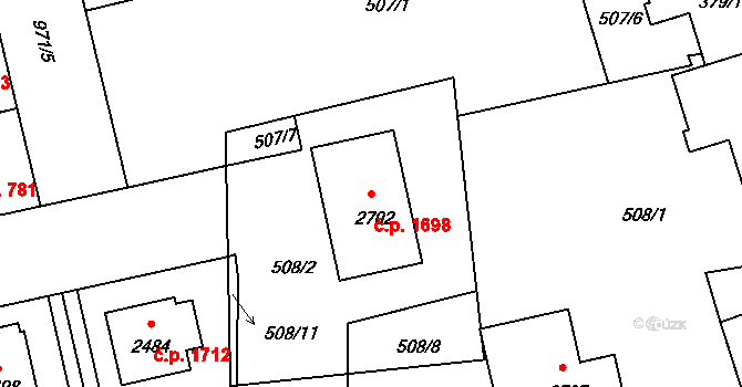 Nymburk 1698 na parcele st. 2702 v KÚ Nymburk, Katastrální mapa