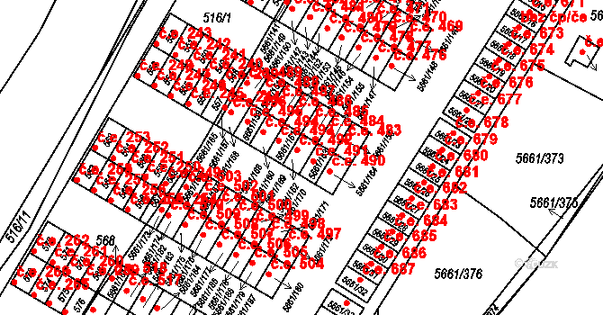 Jihlava 492 na parcele st. 5661/162 v KÚ Jihlava, Katastrální mapa