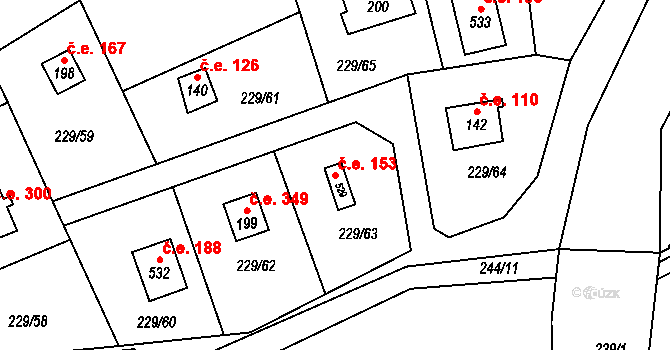 Hostěradice 153, Kamenný Přívoz na parcele st. 529 v KÚ Hostěradice, Katastrální mapa