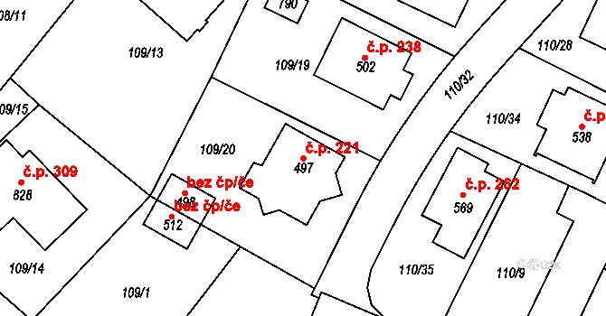 Horní Lomany 221, Františkovy Lázně na parcele st. 497 v KÚ Horní Lomany, Katastrální mapa