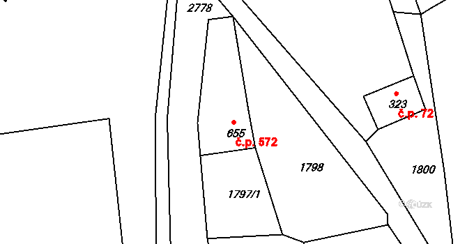 Luby 572 na parcele st. 655 v KÚ Luby I, Katastrální mapa