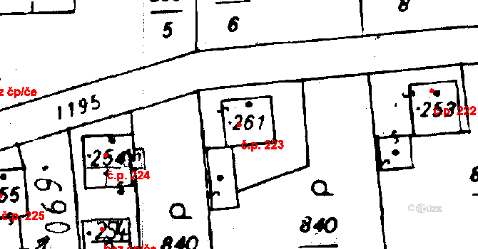 Osek 223 na parcele st. 261 v KÚ Osek u Rokycan, Katastrální mapa