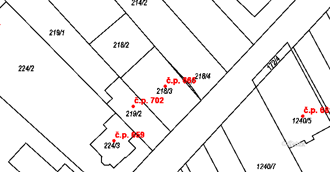 Vnorovy 665 na parcele st. 218/3 v KÚ Vnorovy, Katastrální mapa