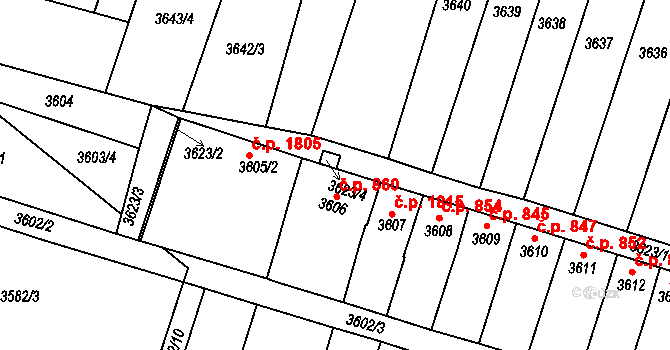 Dubňany 860 na parcele st. 3606 v KÚ Dubňany, Katastrální mapa