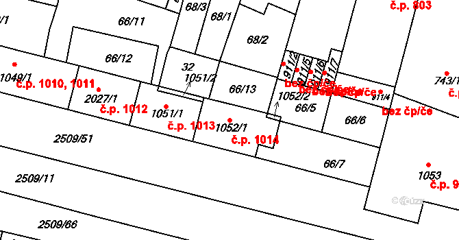 Kyjov 1014 na parcele st. 1052/1 v KÚ Kyjov, Katastrální mapa