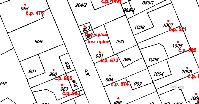 Kročehlavy 573, Kladno na parcele st. 991 v KÚ Kročehlavy, Katastrální mapa