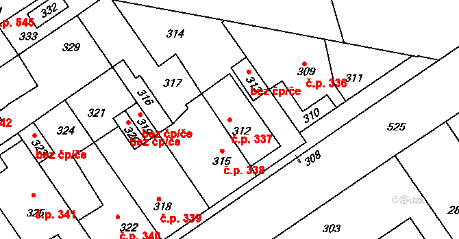 Buštěhrad 337 na parcele st. 312 v KÚ Buštěhrad, Katastrální mapa