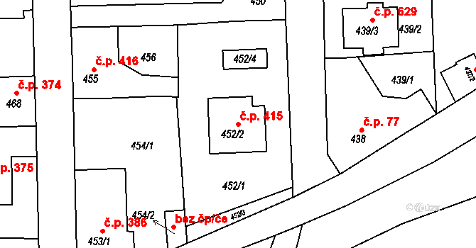 Tuchlovice 415 na parcele st. 452/2 v KÚ Tuchlovice, Katastrální mapa