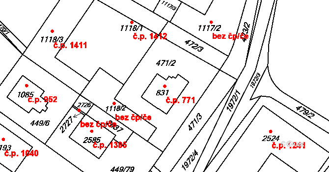 Třebechovice pod Orebem 771 na parcele st. 831 v KÚ Třebechovice pod Orebem, Katastrální mapa