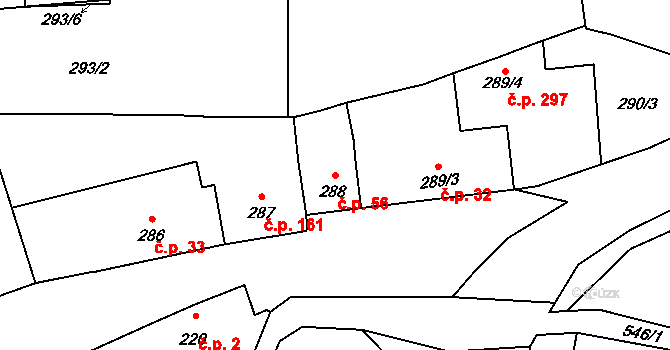 Bystrovany 56 na parcele st. 288 v KÚ Bystrovany, Katastrální mapa