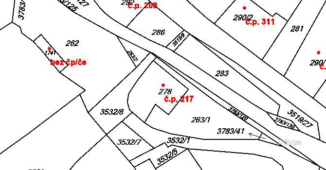 Cvikov II 217, Cvikov na parcele st. 278 v KÚ Cvikov, Katastrální mapa