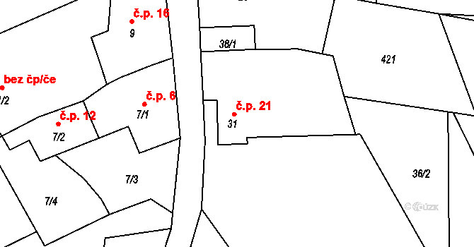 Staré 21, Třebívlice na parcele st. 31 v KÚ Staré, Katastrální mapa