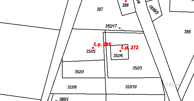 Košťálov 268 na parcele st. 352/5 v KÚ Košťálov, Katastrální mapa