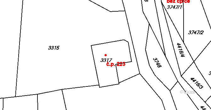 Karolinka 223 na parcele st. 3317 v KÚ Karolinka, Katastrální mapa