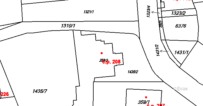 Rožnov pod Radhoštěm 208 na parcele st. 359/2 v KÚ Rožnov pod Radhoštěm, Katastrální mapa