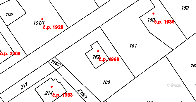 Rožnov pod Radhoštěm 1968 na parcele st. 162 v KÚ Tylovice, Katastrální mapa