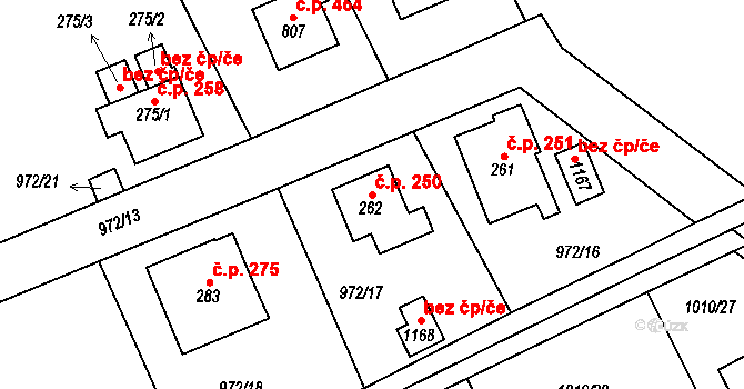 Stará Paka 250 na parcele st. 262 v KÚ Stará Paka, Katastrální mapa