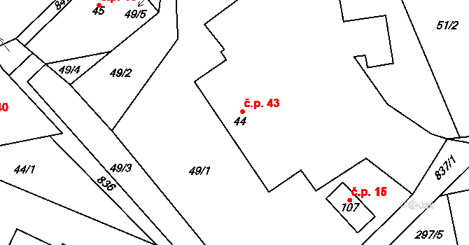 Střevač 43 na parcele st. 44 v KÚ Střevač, Katastrální mapa