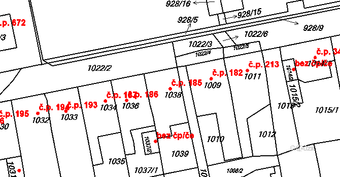 Miřetice u Klášterce nad Ohří 185, Klášterec nad Ohří na parcele st. 1038 v KÚ Miřetice u Klášterce nad Ohří, Katastrální mapa