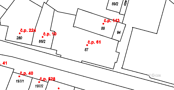 Mohelno 61 na parcele st. 87 v KÚ Mohelno, Katastrální mapa