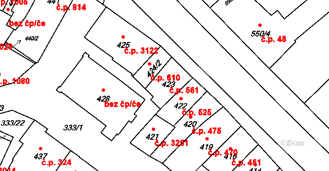 Břeclav 561 na parcele st. 423 v KÚ Břeclav, Katastrální mapa