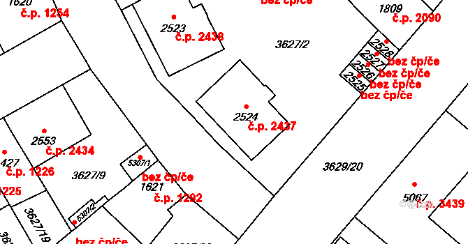 Břeclav 2437 na parcele st. 2524 v KÚ Břeclav, Katastrální mapa