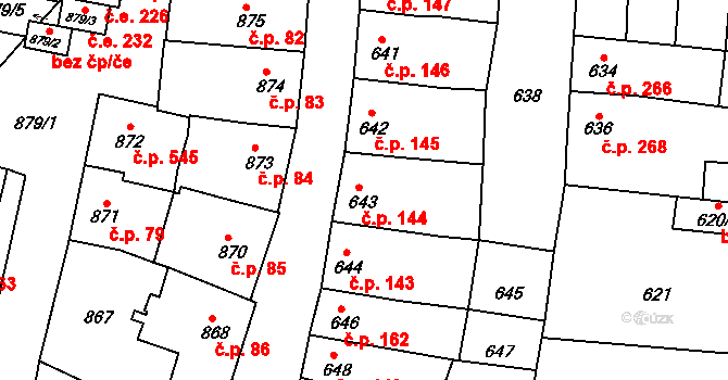 Brněnské Ivanovice 144, Brno na parcele st. 643 v KÚ Brněnské Ivanovice, Katastrální mapa