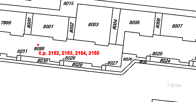 Líšeň 2152,2153,2154,2155, Brno na parcele st. 6095 v KÚ Líšeň, Katastrální mapa