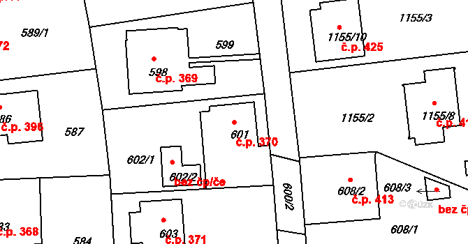 Měšice 370, Tábor na parcele st. 601 v KÚ Měšice u Tábora, Katastrální mapa