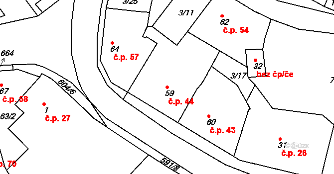 Jeníkov 44 na parcele st. 59 v KÚ Jeníkov u Duchcova, Katastrální mapa