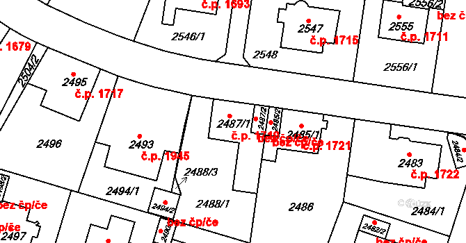 Teplice 1719 na parcele st. 2487/1 v KÚ Teplice, Katastrální mapa
