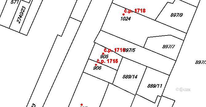 Nový Bydžov 1716 na parcele st. 905 v KÚ Nový Bydžov, Katastrální mapa