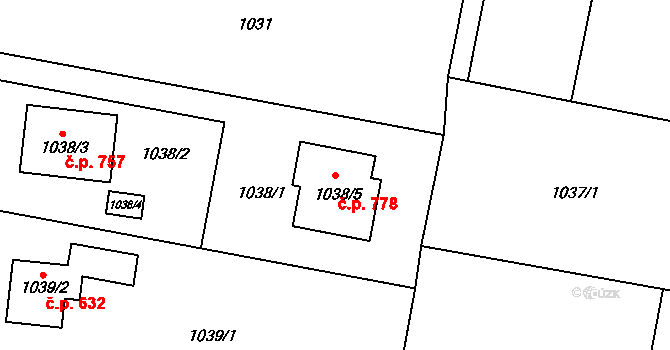 Paskov 778 na parcele st. 1038/5 v KÚ Paskov, Katastrální mapa